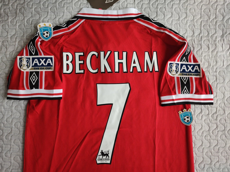 Umbro Retro 1998-2000 Manchester United Beckham 7 Home Jersey - Authentic FA Cup Edition