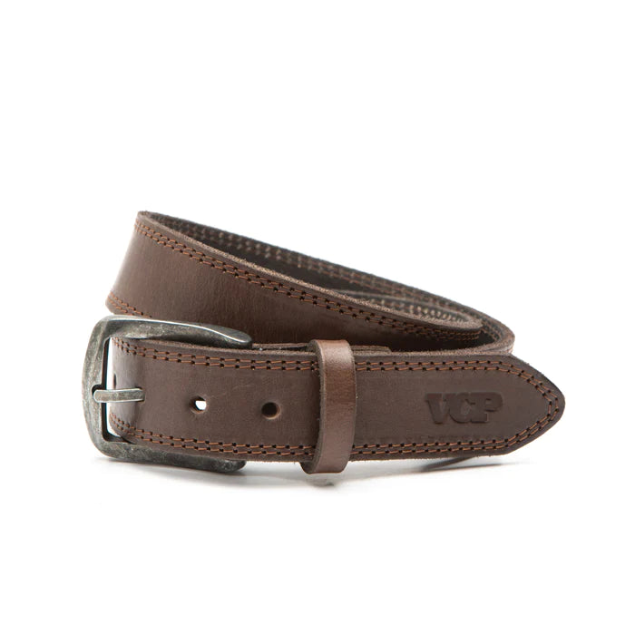 Van Como Piña Double Stitch Chocolate Belt - Stylish Leather Belt