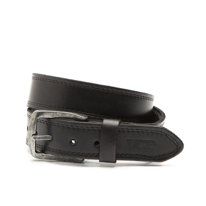 Van Como Piña Double Stitched Black Matte Belt - Premium Leather Craftsmanship