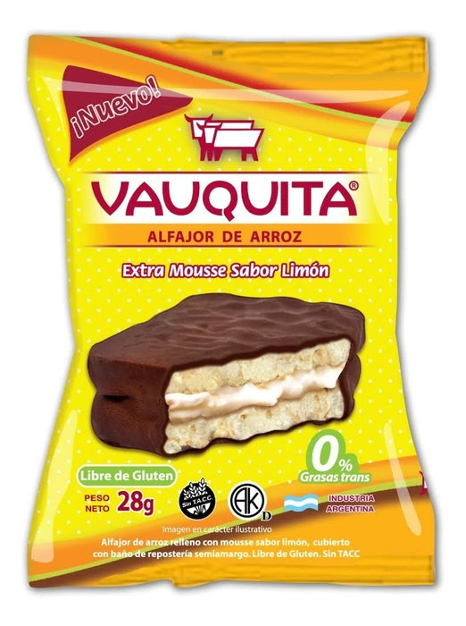 Vauquita Alfajor de Arroz Wholegrain Rice Milk Chocolate Alfajor with Lemon Filling, 28 g / 0.98 oz (pack of 6)