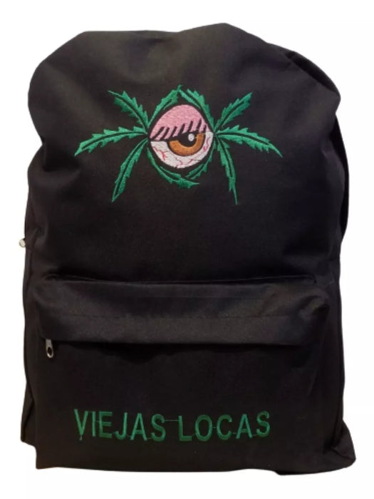 Vintage Vibes: Embroidered Cordura Backpack - Rocker Chic Icon, Old School Rock Appeal