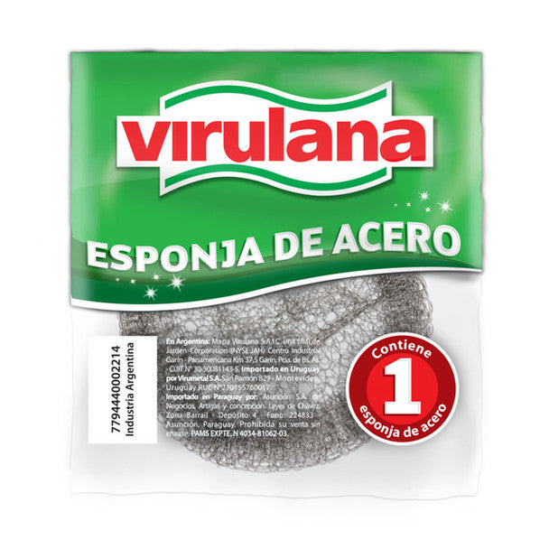 Virulana Esponja Estropajo de Acero Stainless Steel Wool Ideal for Hard Kitchen Cleaning Large Size, 22 g / 0.77 oz (pack of 3)
