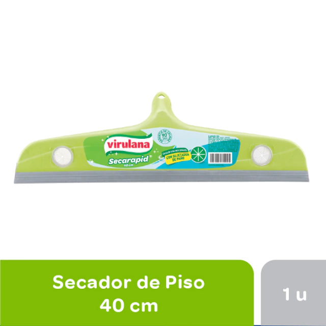 Virulana Secarapid Secador de Pisos Plastic Floor Squeegee with Rubber Border Water Wiper Ideal for All Surfaces, 40 cm / 15.7 in (no broomstick included)