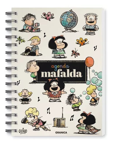 White Ring-Bound Perpetual Mafalda Planner - Quino's Vol. 1, Hardcover, Spanish