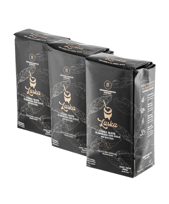 Laska Mates Yerba Mate Selection Special 3-Piece Set - Premium Low-Dust Yerba Mate with Natural Aging, 500 g / 1.1 lb ea (pack of 3)