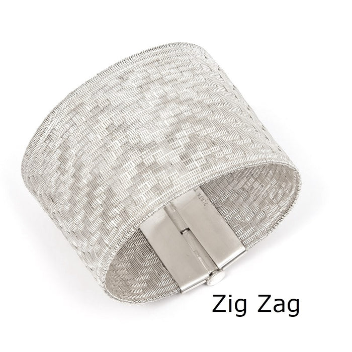Zig Zag Pulsera de Hilo Fino de Plata 40 mm Tejida a Mano | Joyería Artesanal Elegante