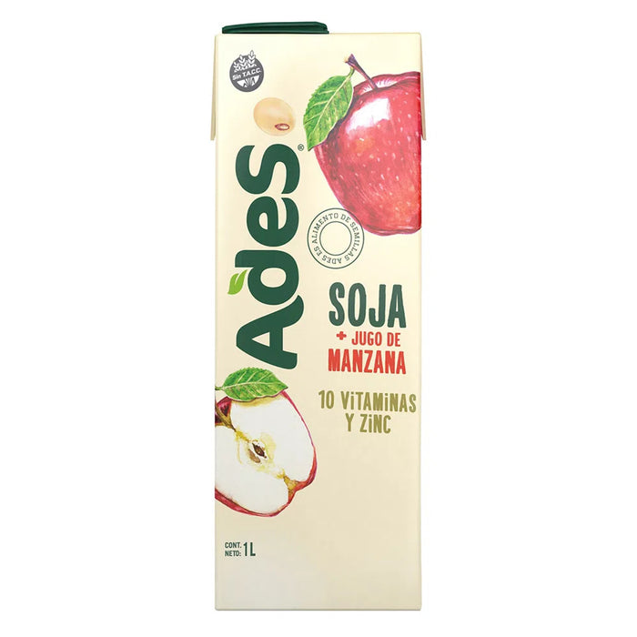Ades con Jugo de Manzana Soy Juice Apple Flavor Tetra Pak, 1 l / 33.8 fl oz