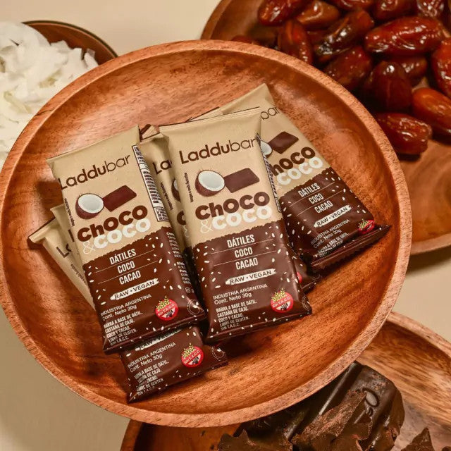 Laddubar Choco Coco Bar with Dates, Coconut & Cacao Nibs, 30 g x 12 Vegan & Gluten-Free Bars