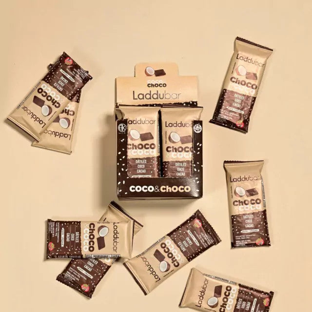 Laddubar Choco Coco Bar with Dates, Coconut & Cacao Nibs, 30 g x 12 Vegan & Gluten-Free Bars