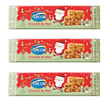 Arcor Turrón Crocante de Maní Hard Peanut Nougat Classic Christmas Nougat, 80 g / 2.82 oz (pack of 3)