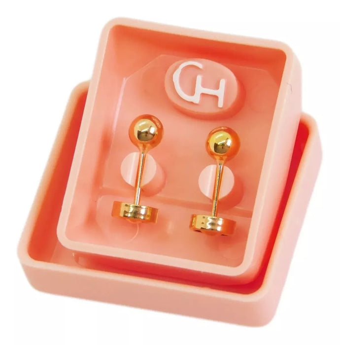 CH Aros para Bebe de Oro Pair of Baby Earrings 18K Gold Ball Design, 3.5 mm / 0.13"
