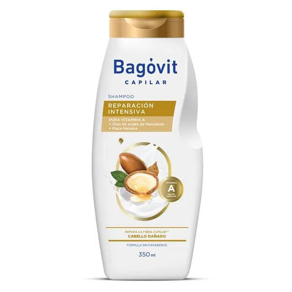 Bagóvit Shampoo Reparacion Intensiva Vitamina A para Cabello Dañado, Vitamina A Intensive Repair Shampoo Cabelos Danificados 350 ml 