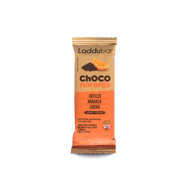 Laddubar Choco Naranja Date Bar – Orange & Chocolate Vegan Snack – 30g x 12 Units