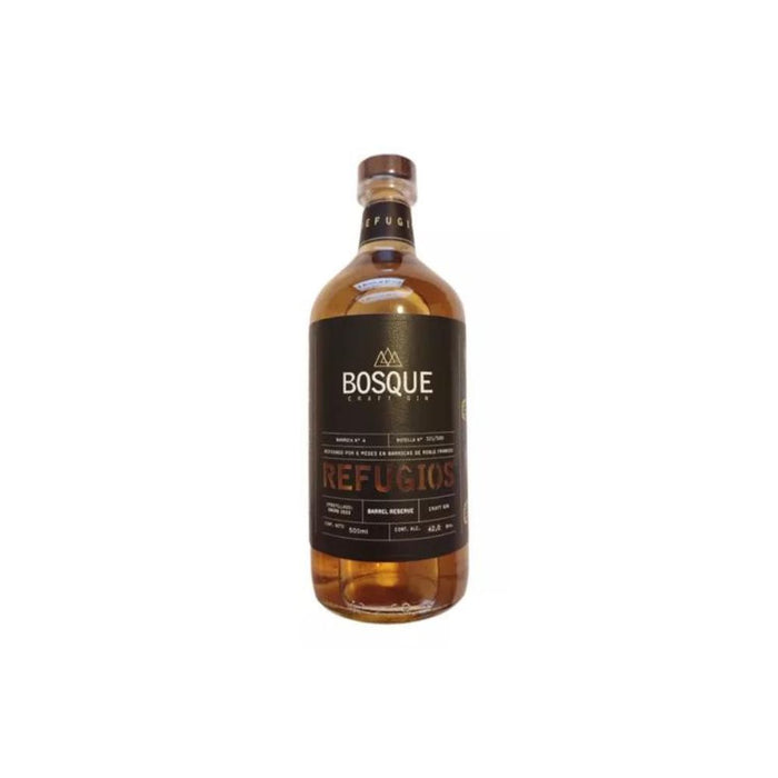 Bosque Gin Refugios: Craft Gin Rested for 6 Months in French Oak Barricades, ABV 42%, 500 ml / 16.9 fl oz