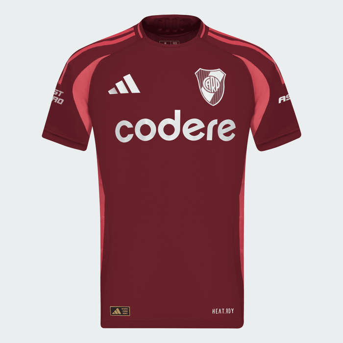 Adidas River Plate Alternate Jersey 24/25 Player Version – Classic Fit HEAT.RDY, Team Maroon 2/Wild Pink, Ribbed Crewneck