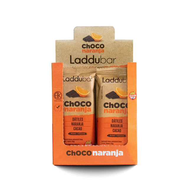 Laddubar Choco Naranja Date Bar – Orange & Chocolate Vegan Snack – 30g x 12 Units