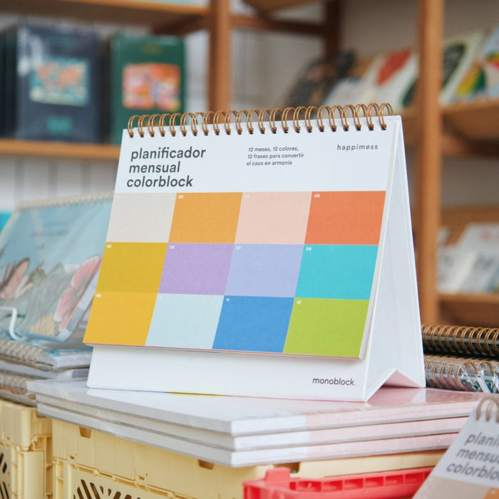 Monoblock | Stylish Happimess Colorblock Perpetual Desktop Calendar - Functional & Chic Home and Office Organizer