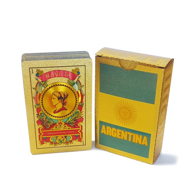 Golden Spanish Playing Cards With Glossy Finish Foil Argentina Flag, Water Resistant