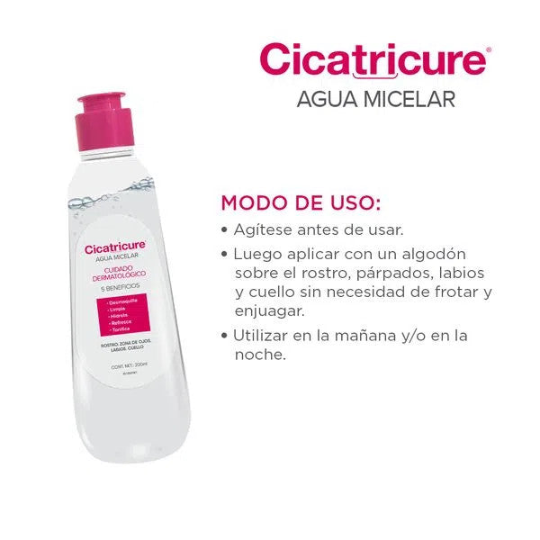 Cicatricure Micellar Water with 5 Benefits for Face, Eye Area, Lips & Neck Agua Micelar, 200 ml / 6.76 oz fl