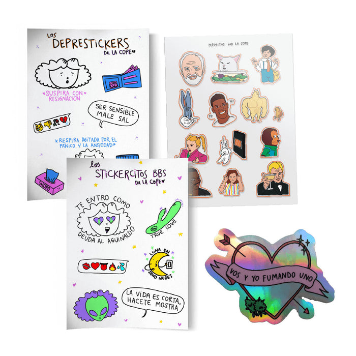 La Cope All-in-One Stickers Bundle: Memitos Stickers, Deprestickers, Stickercitos BBS, Vos y Yo Sticker - Perfect for Every Occasion!