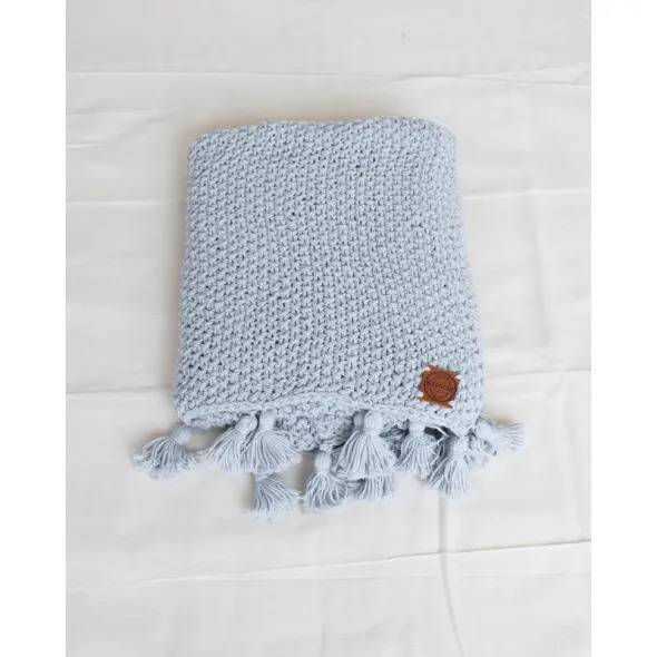Cotton Yarn Blanket Raw Color Slipcover with Pompoms Manta Lacar con Borlas Color Crudo