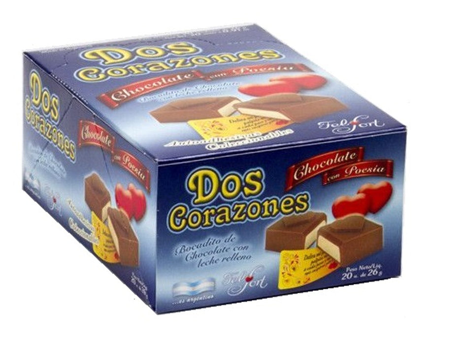 Dos Corazones Bombones Milk Chocolate Bites Filled with Vanilla Cream by Felfort, 26 g / 0.9 oz (box of 20)