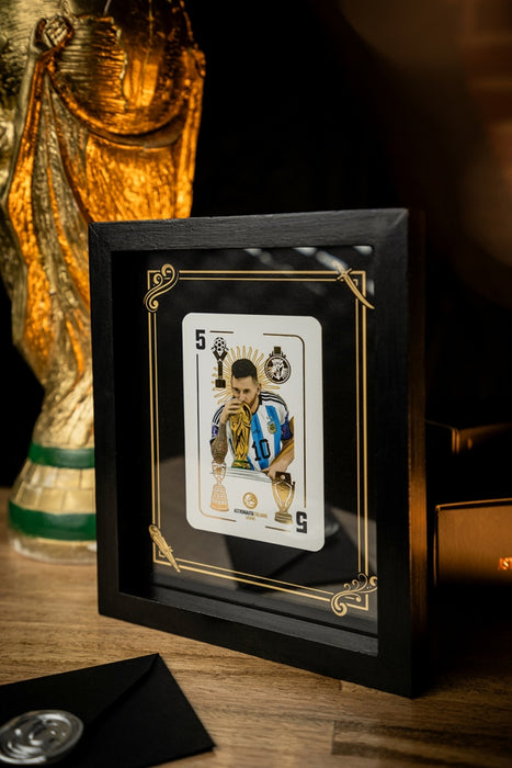 Messi 5 of Cups Frame: Collectible Artwork for Soccer Fans - Unique Addition to Your Collection