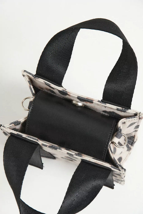 Ruggeri Bags | Woven Canvas Mini Vita Animal Print Bag with Nickel Carabiners & Adjustable Straps