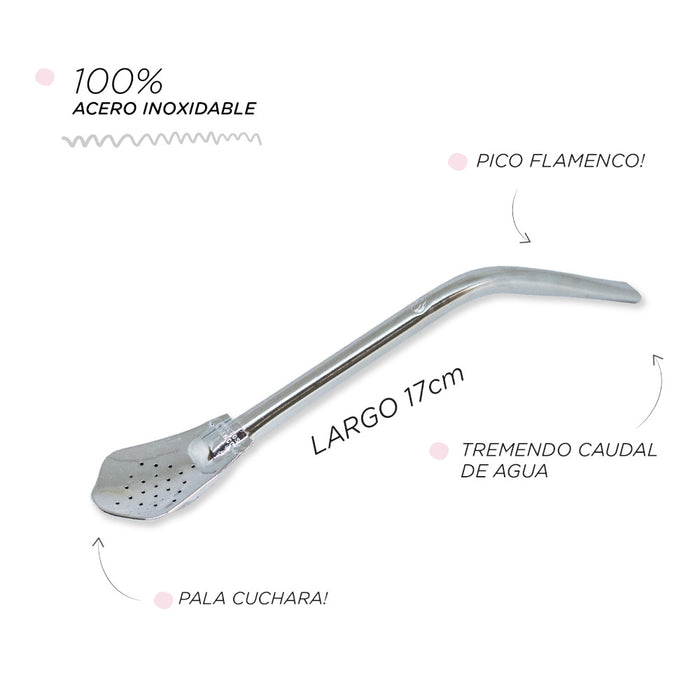 Flamenco Patimedia Medium Curved Bombilla, Stainless Steel Perfect for Mate, 17 cm / 6.7"