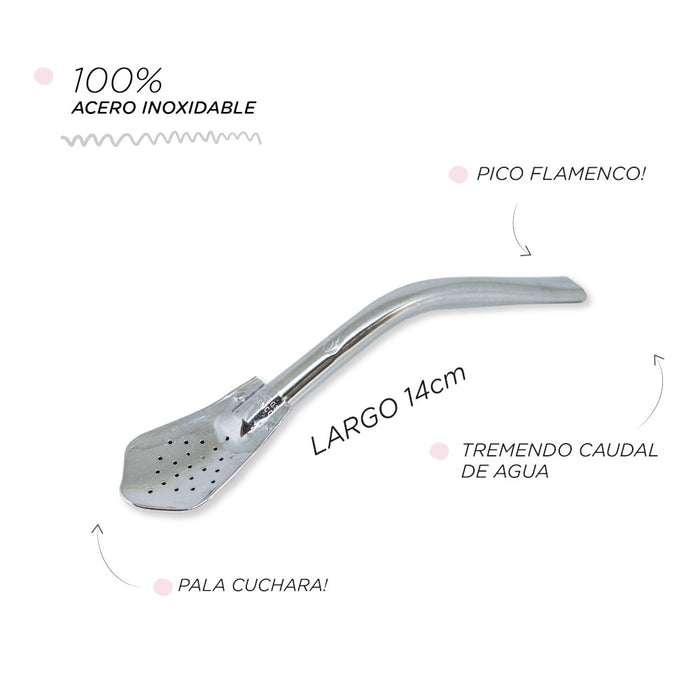 Flamenco Paticorti Curved Short Bombilla, Stainless Steel, 14 cm / 5.5"