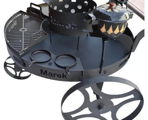 Marek Home - Duomo Grill with Wheels, Provolone Racks, and Rotisserie Stake Fogonero