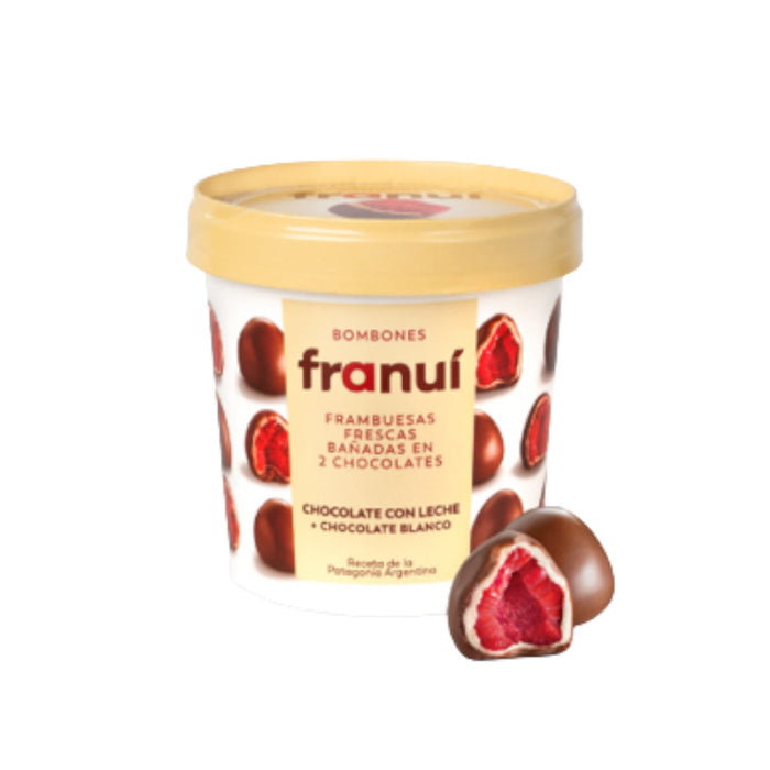 Franuí Bombon Milk & White Chocolate Coated Raspberries Frozen Dessert Premium Chocolate Helado Gluten Free, 150 g / 5.29 oz ea (pack of 3)