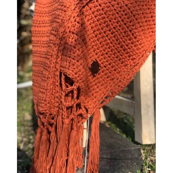 Giant Knit Blanket Crocheted in Cotton Yarn Manta Arrayán Hilo Terracota Color