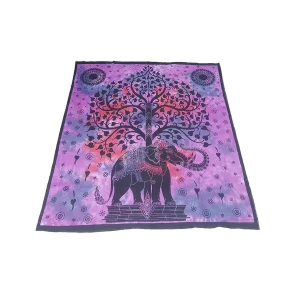 Indian Blanket Elephant & Tree Tapestry Multicolor Mandala Bedspread Manta Hindú Tapiz Cubrecama Para 2 Plazas