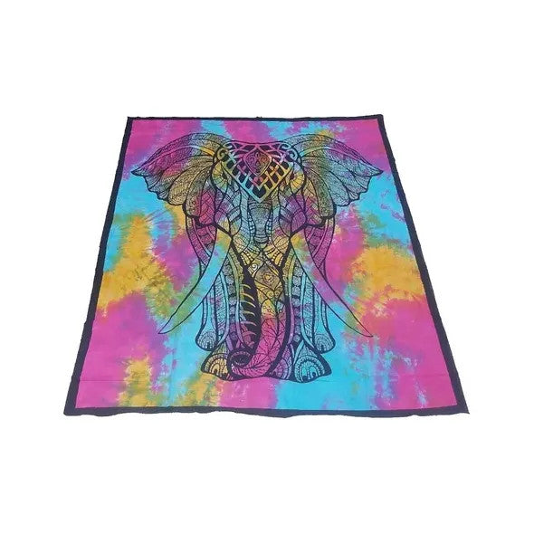Indian Blanket Elephant Tapestry Multicolor Mandala Bedspread Manta Hindú Tapiz Cubrecama Para 2 Plazas