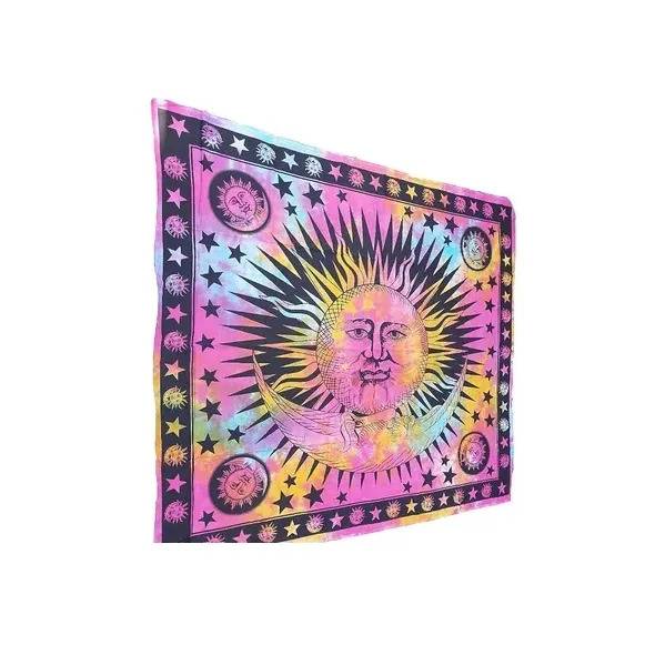 Indian Blanket Moon & Sun Tapestry Multicolor Mandala Bedspread Manta Hindú Tapiz Cubrecama Para 2 Plazas