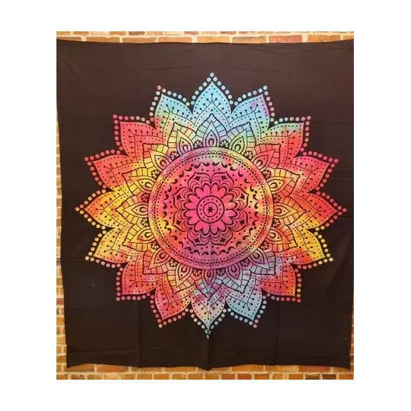 Indian Blanket Tapestry Multicolor Mandala Bedspread Manta Hindú Tapiz Cubrecama Para 2 Plazas