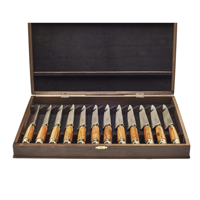 Set of 12 CHN Wooden & Alpaca Knives - Premium Cutlery Collection