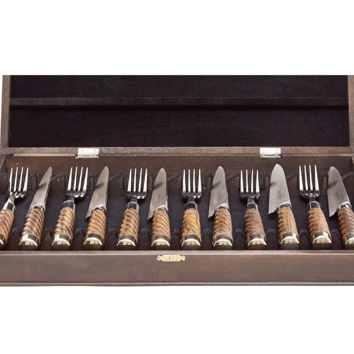 Set of 12 CHN Wooden Galloneada Cutlery - Service for 6 People