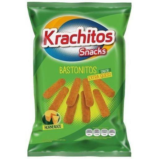 Krachitos Bastoncitos Extra Queso Chizitos Baked Corn Snack Wider Sticks Extra Cheese Flavor Party Super Bag, 300 g / 10.58 oz bag
