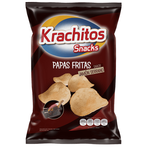 Krachitos Snacks Papas Fritas Batatas Fritas Sabor Presunto Serrano, 55 g / 1,94 oz