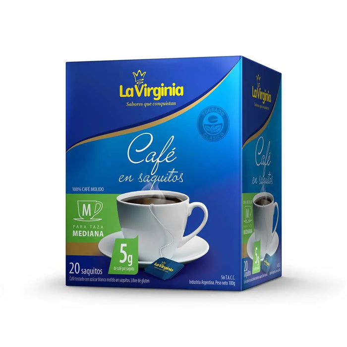 La Virginia Coffee Balanced Torrado Roast in Tea Bags Easy Ready to Brew, 20 bags per 100 g / 3.5 oz box