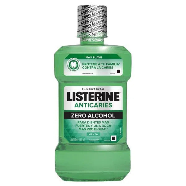 Listerine Mouthwash Enjuague Bucal Antibacterial Anticaries, Zero Alcohol Frescura Suave, Soft Freshness 500 ml