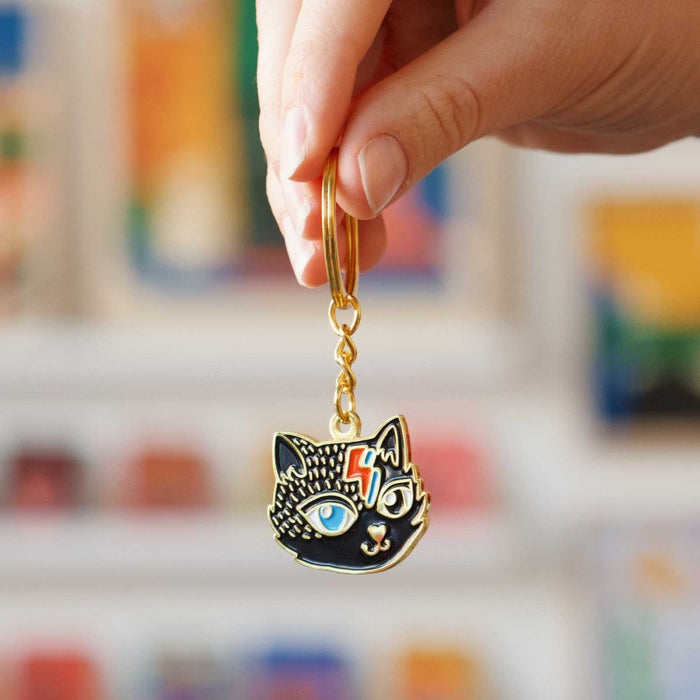 Monoblock | Chic Bowie Cat Keychain - Stylish Feline Accessory for Cat Lovers and Music Enthusiasts