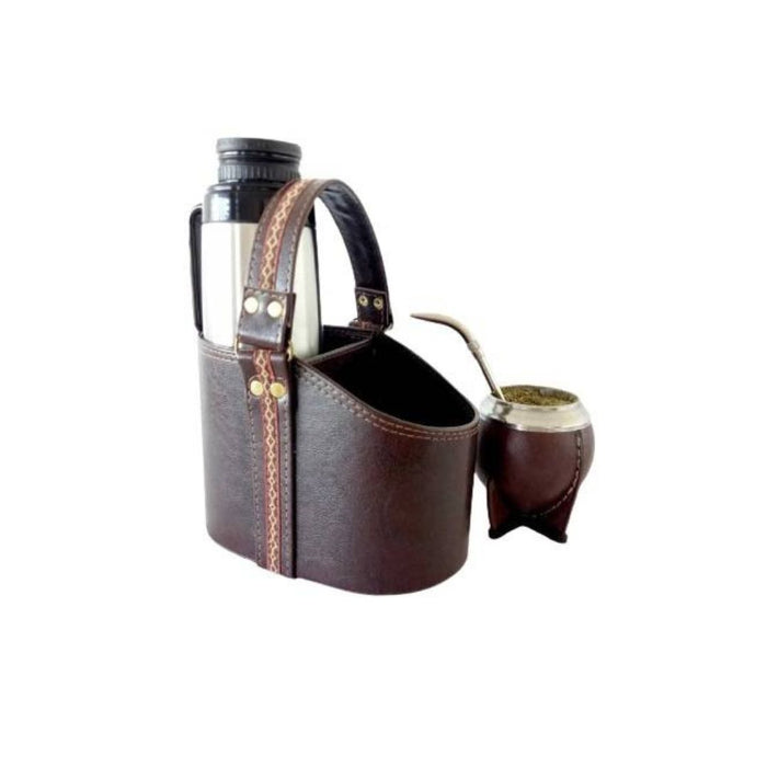 Matera Simil Cuero Con Guarda Synthetic Leather Mate Basket with Decorative Fringe Detail - Bag for Mate Vessel & Thermo (No Mate or Thermo Included)