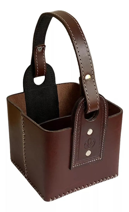 Uruguayan Matera Basket, Termo Thermos and Mate Holder, Made of Premium Leather, 19 cm x 19 cm x 19 cm / 7.48" x 7.48" x 7.48"