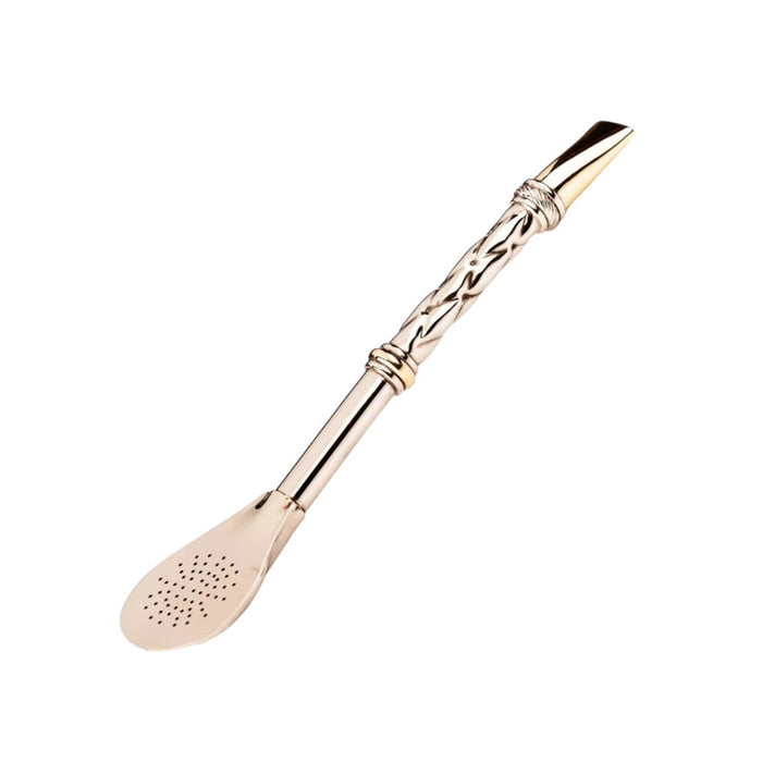 Matesur Luxury Bombillón Solid Alpaca Gold-Like Engraved Spoon Filter, 18 cm / 7'