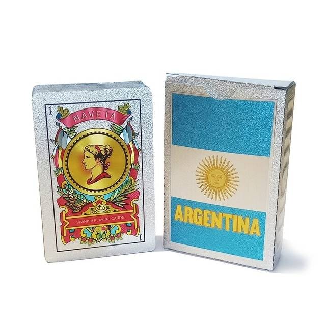 Silver Spanish Playing Cards With Glossy Finish Foil Argentina Flag, Water Resistant