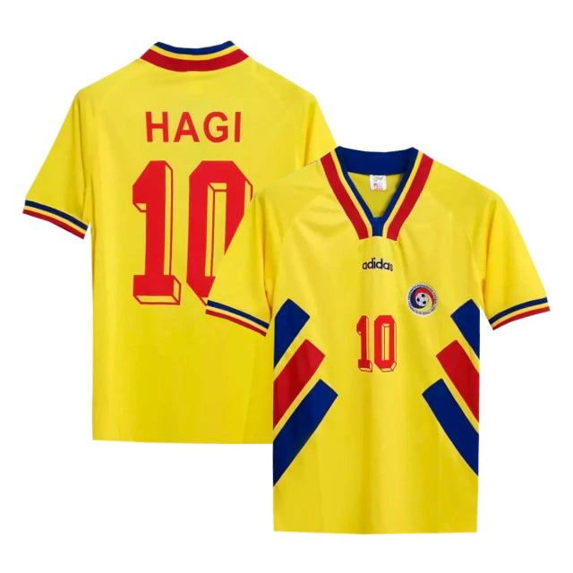Romania National Team 1994 Adidas Home Jersey #10 Hagi - Adult Size - Classic Soccer