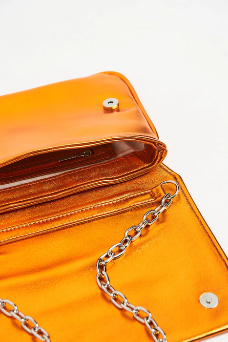 Ruggeri Bags | Non Perfect Flair - Metallic Orange Tazza Envelope with Black Gross Interior & Zippered Pocket